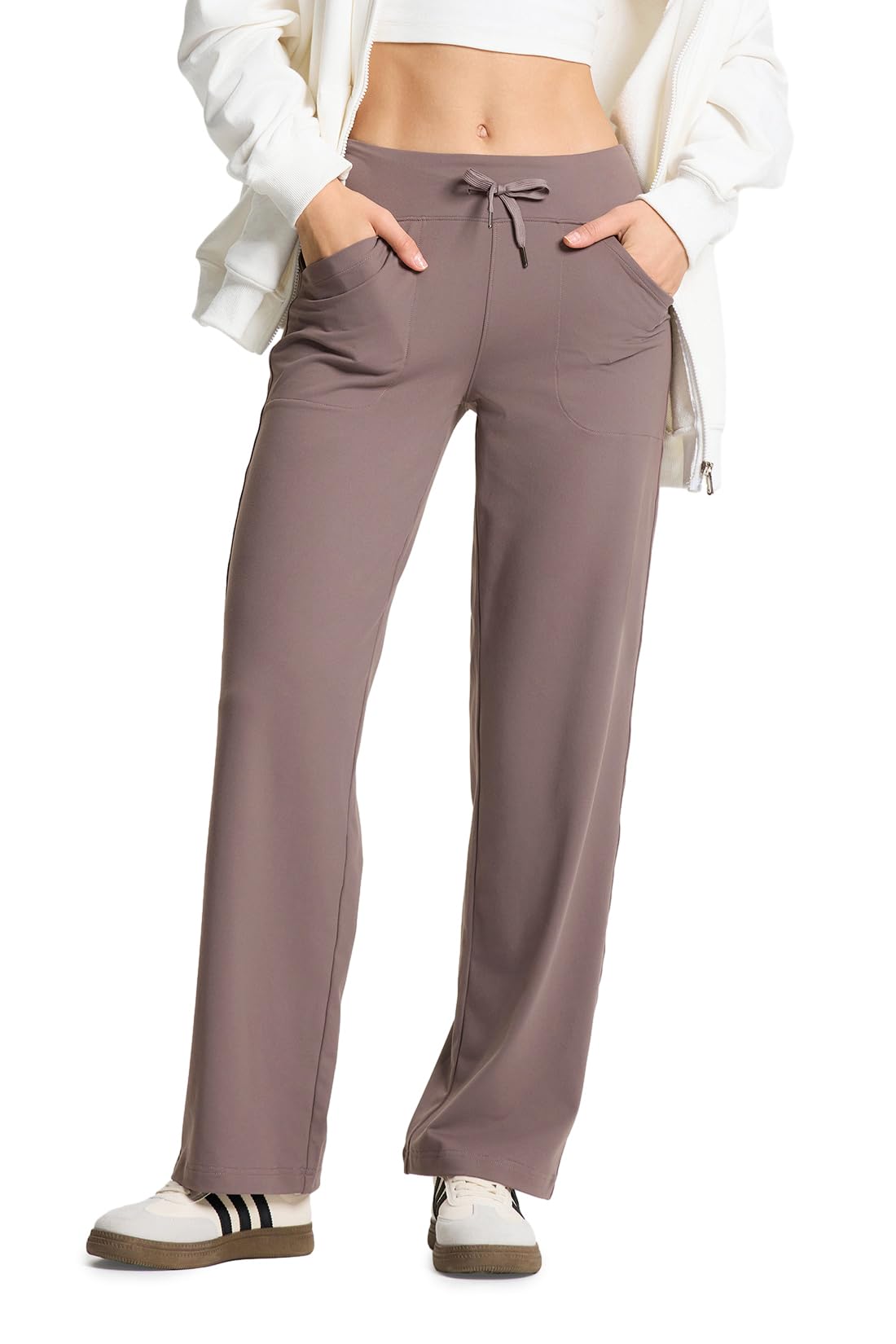 Yogipace Women's Petite/Regular/Tall Wide Leg Yoga Pants with Pockets Lightweight Drawstring Relaxed Fit Lounge Sweatpants