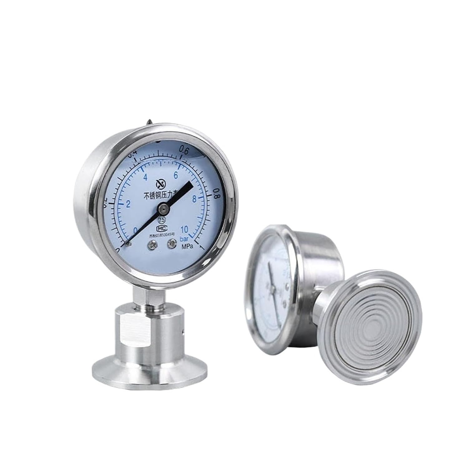 1pc Shock-Resistant and Anti-Corrosion All Stainless Steel Sanitary Diaphragm Pressure Gauge clamp Type Quick-Loading Type 50.5MM(0-0.25Mpa)