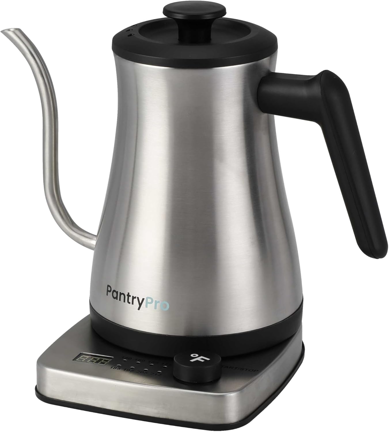 PantryPro Gooseneck Electric Kettle with Temperature Control, 34oz/1.0L Rapid Boil, Stainless Steel Interior, Auto Shut-Off, 1500W, Boil-Dry Protection, LED Indicator – Steel