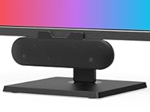 Computer Speakers for Desktop PC Monitor, External Speakers for Laptop, USB-Powered, Plug-n-Play, Wired, Clip-On, Small Computer Soundbar for PC, with Loud Sound, Rich Bass, G-Sensor, USB-C Adapter