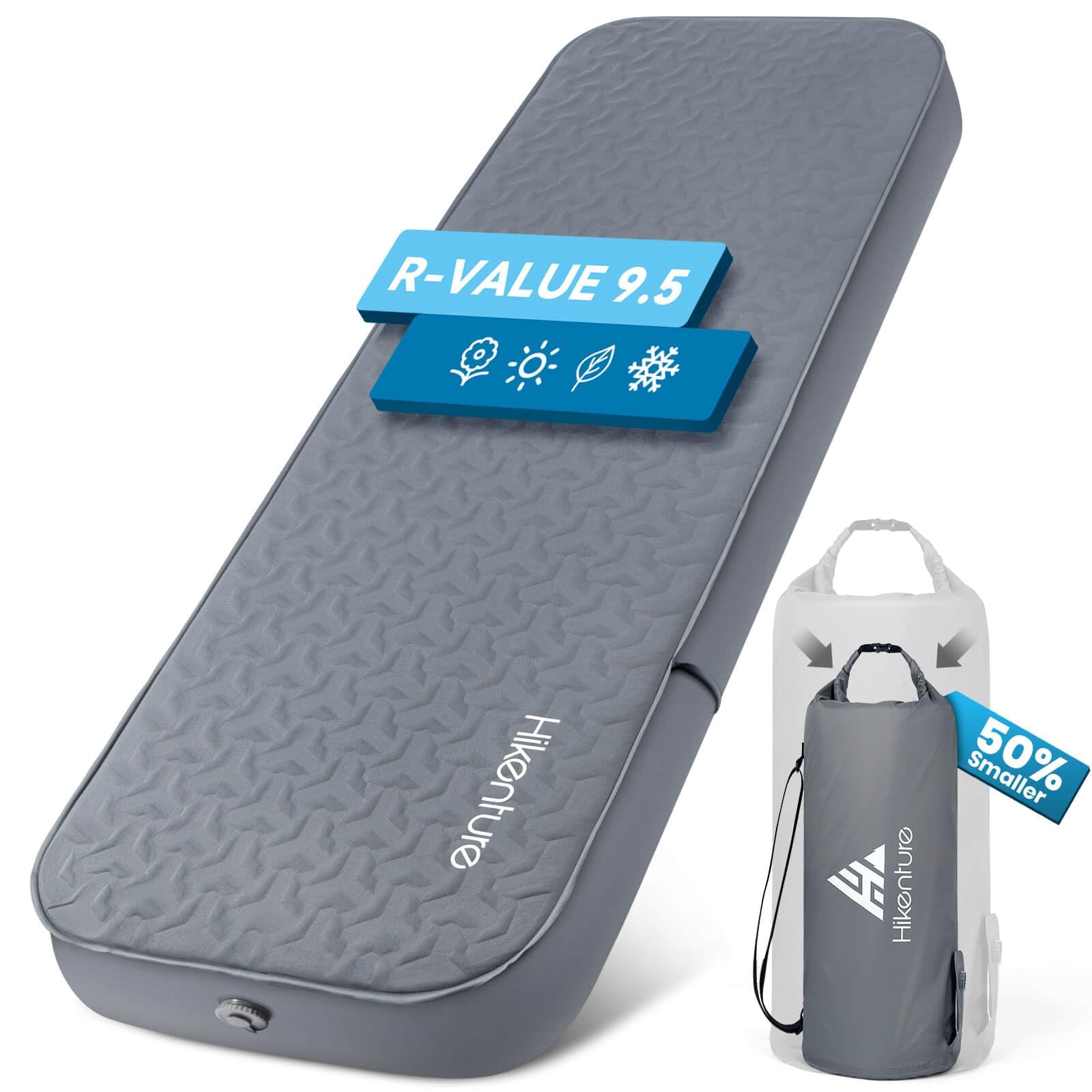 Hikenture 10CM Thick Self Inflating Sleeping Pad, Ultralight Foam Camping Mattress, 9.5 R-Value Insulated Sleeping Mat with Pump Sack, Portable All Season Camping Pad (with Pump Sack)