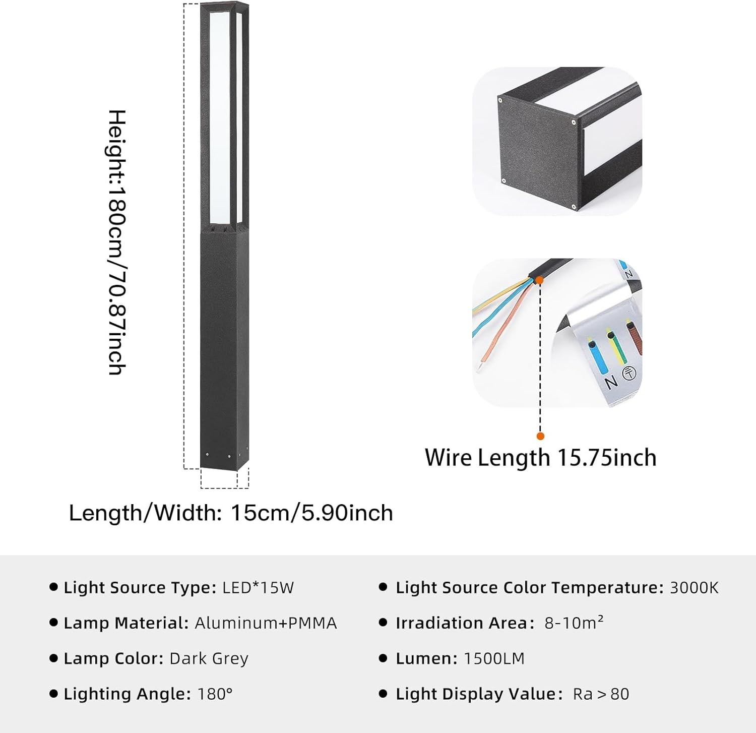 Outdoor Pathway Lights, 71 Inches Tall Bollard Light, 3000K Landscape Path Lighting, Large Mordern Led Bollards, IP65 Waterproof Pole Sidewalk Lights Wired for Driveway Walkway Garden Yard