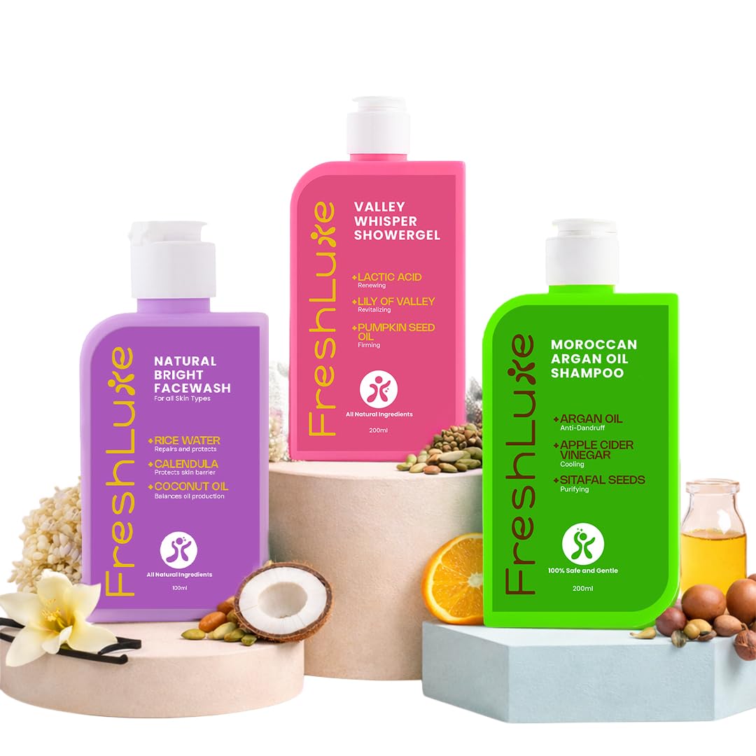 Anti-Aging Combo | Morrocan Argan Oil Shampoo (200ml) + Natural Bright Face Wash (100ml) + Valley Whisper Body Wash Shower Gel (200ml) | Pack of 3-image-9