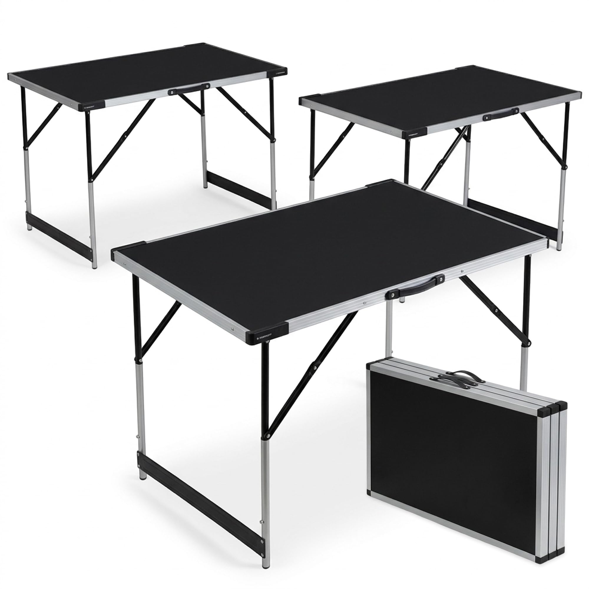Mamba Tapeziertisch 3-teilig klappbar – Multifunktionstisch Set 100 x 60 cm, höhenverstellbar (75 – 94 cm), Alu-Rahmen, 90 kg Tragkraft, Power-Verstrebung – Flohmarkttisch Campingtisch Arbeitstisch