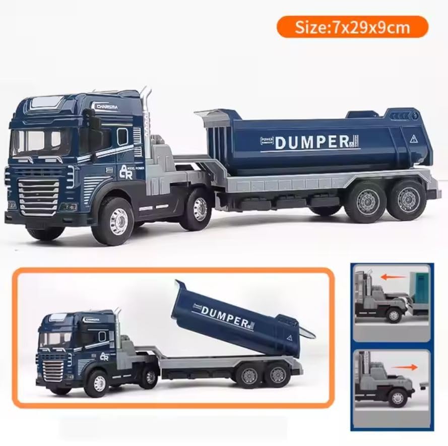 Image of Die cast Alloy Model Dumper Transport Truck Toy for Kids Boys 1:24 Friction Powered Excavator Construction Toys Dump Trailer with Lights Sounds Pull Back Vehicles (Multicolor, Pack of 1)