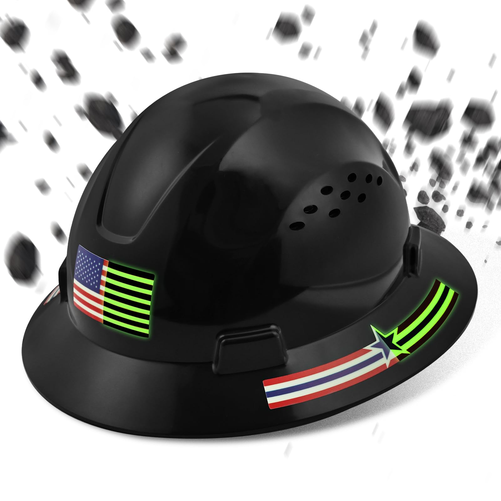 LOHASTOUR Full Brim Hard Hat OSHA Construction Work Approved, Vented Hard Hat with Stickers, HDPE Safety Helmet with 4 Point Adjustable Ratchet