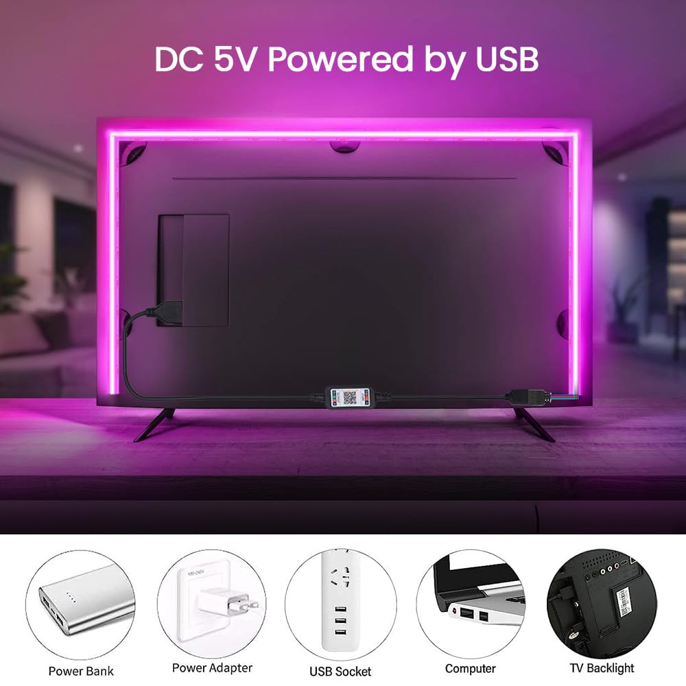 KISUFU Striscia LED COB USB RGB 576 LEDs/M striscia luminosa con APP Bluetooth driver, nastro flessibile multicolore con modalità musicale per illuminazione domestica fai da te.