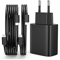 Caricatore USB C da 45 W (cavo da 1 m + 2 m) Adattatore di Alimentazione, USB C Caricabatterie Rapido Compatibile con Samsung Galaxy S25 S24 S23 S23+ , S23 Ultra, S22, S21, S20, Note20, A73, A53, S10