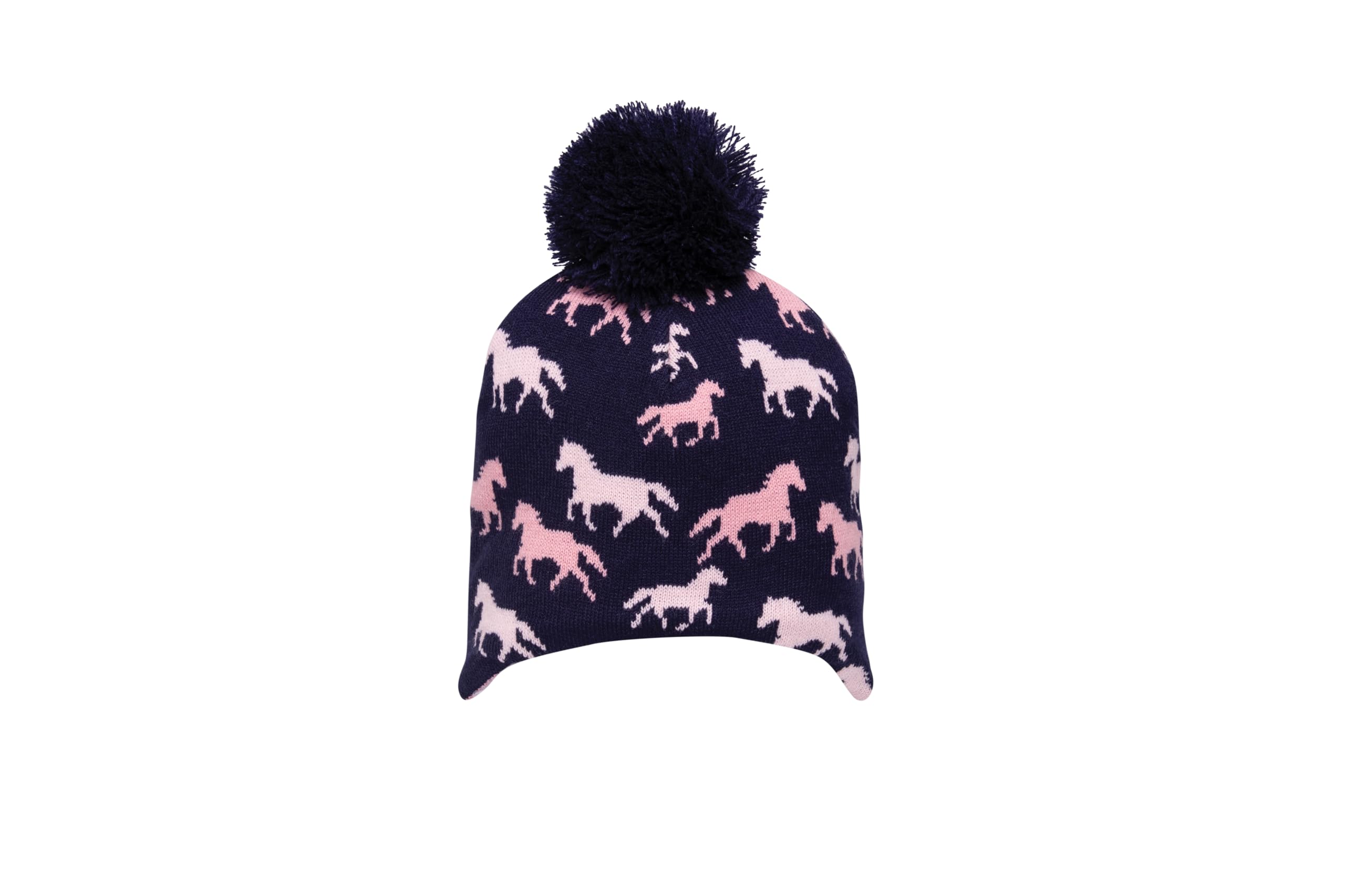 HY EQUESTRIAN Flaine Children's Horse Print Knitted, Wooly Hat (Navy/Pink)