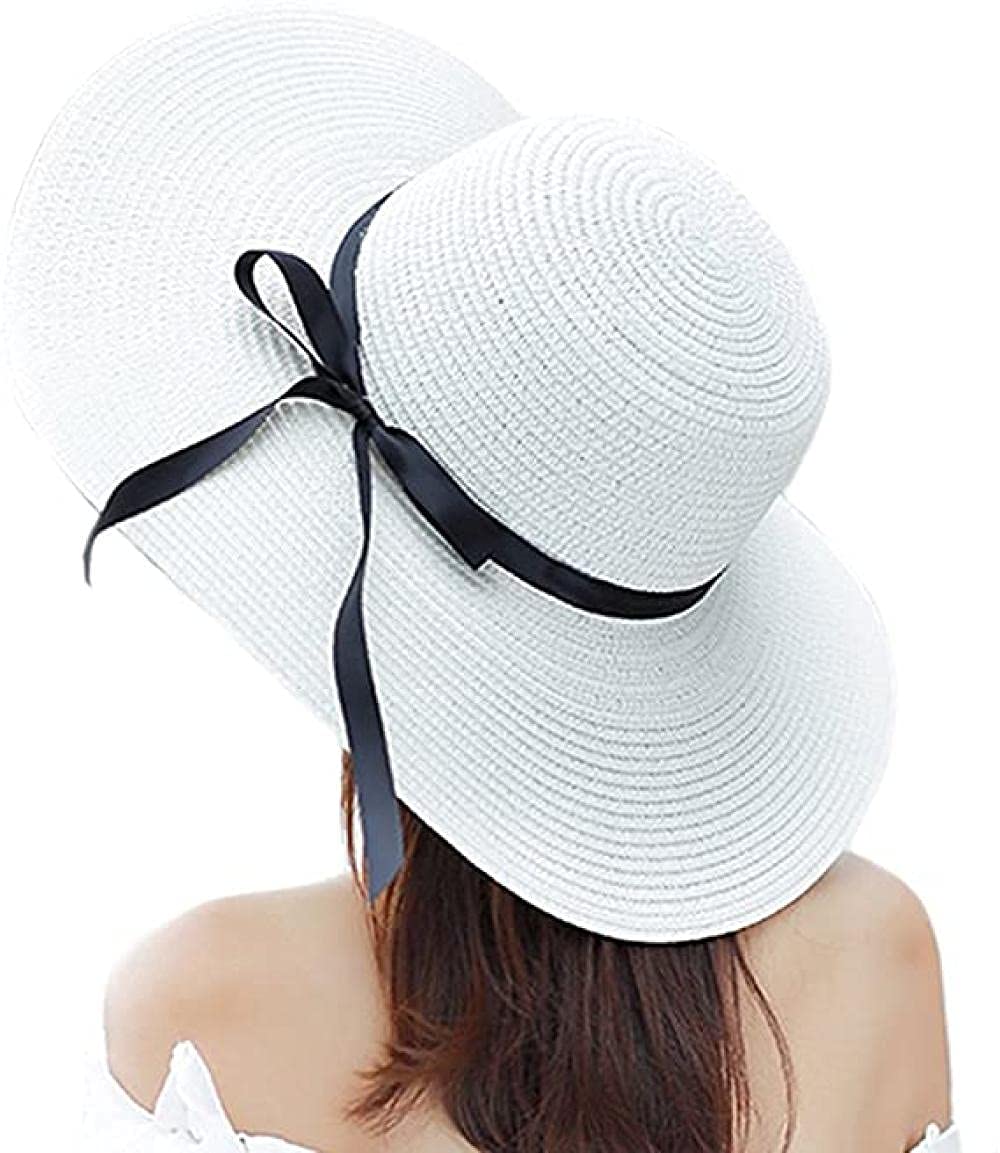 Sombrero para el Sol Paja Mujer Floppy Plegable Bowknot Playa