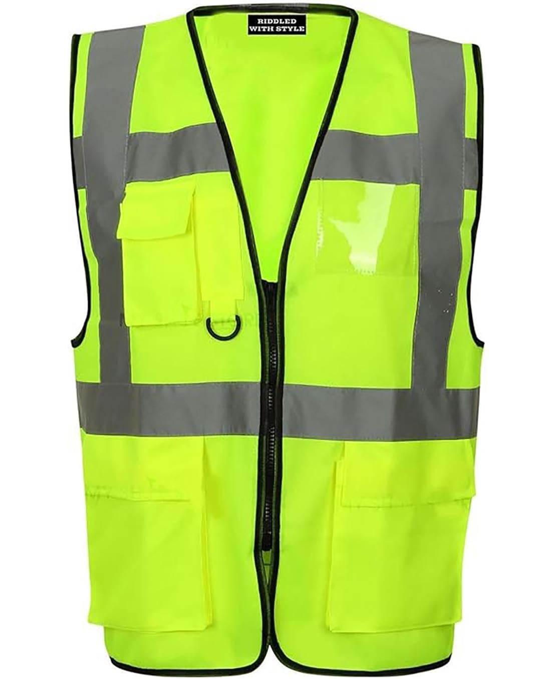Adults Hi Vis Safety Vest Top Mens High Visibility Reflective Tape Zip Up Waistcoat Long Sleeve Pocket Vest Construction Work Wear Hi Vis Jacket Plus Size S-5XL
