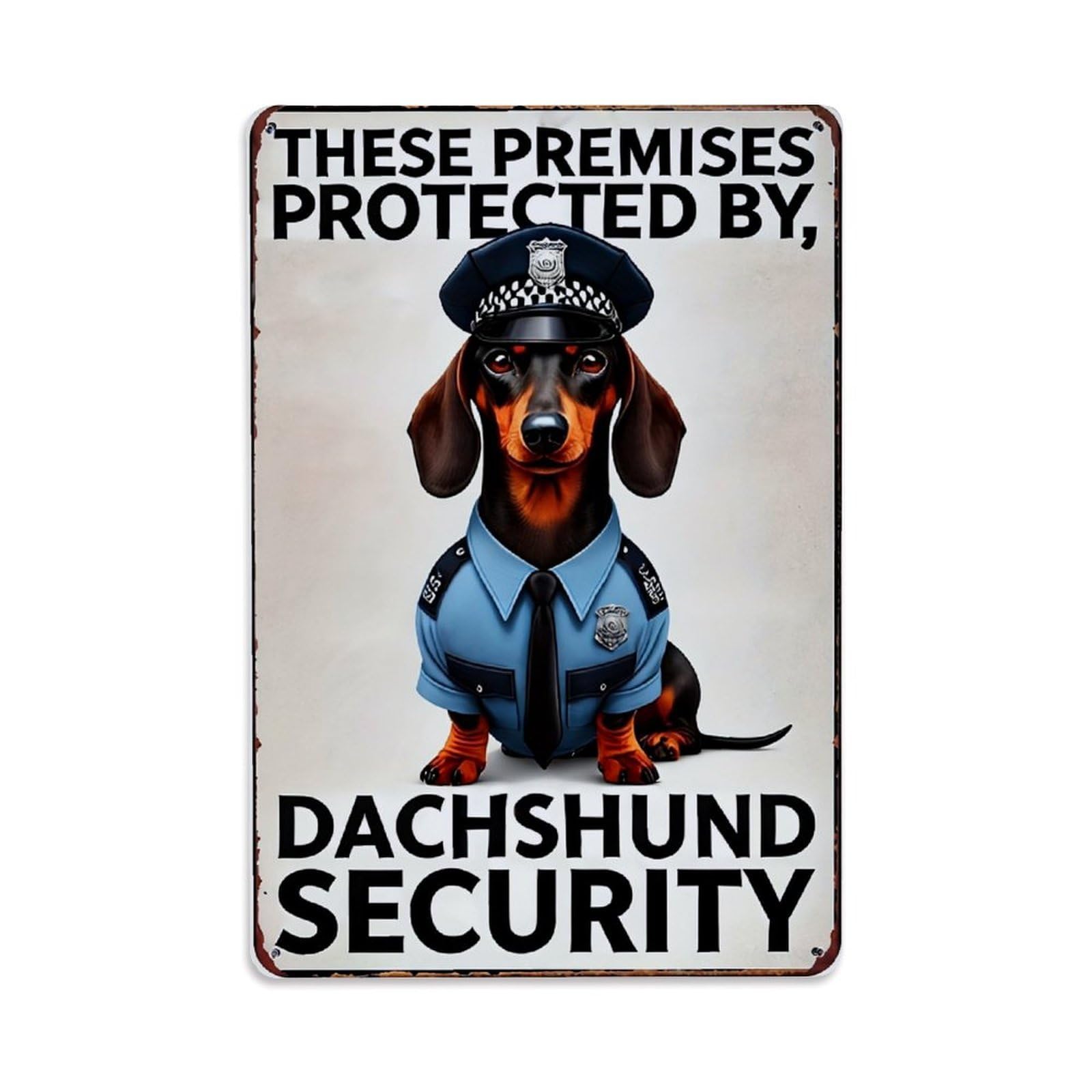 Nestemfo Vintage Dachshund Police Officer Security Sign Tin Sign Metal Sign, Living Room,Bar, Home, Bedroom Wall Decor,Retro Metal Poster 8X12 Inches