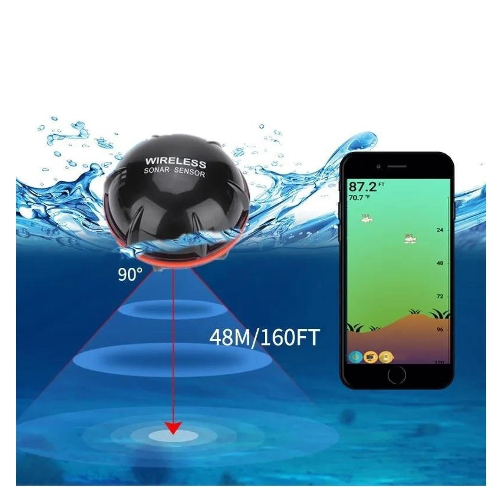 Ecoscandaglio, XA02 Ecoscandaglio portatile wireless con ecoscandaglio, profondità 48 m, 20 ore