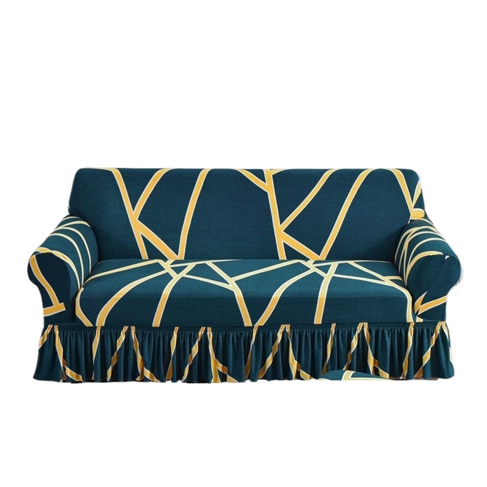 SUBLXPoten Sofa Cover with Skirt Stretchable Sofa Cover with Skirt Washable Furniture Protector Printed Slipcovers with Elastic Bottom for Living Room(Color 14,4-seater 235-300cm)