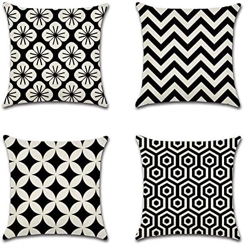 Artscope Geometric Cherry Blossoms Cushion Covers, Set of 4 Japanese-style Throw Pillow Covers Cases for Sofa Couch Car Farmhouse Home Decor 45x45cm Black Cover