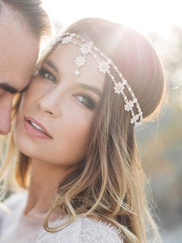 Miniatura 7 de WOVOWOVO Joyas para la cabeza para mujer, cadena de cabeza plateada, joyería para el cabello, diademas de boda bohemias para novia, accesorios para