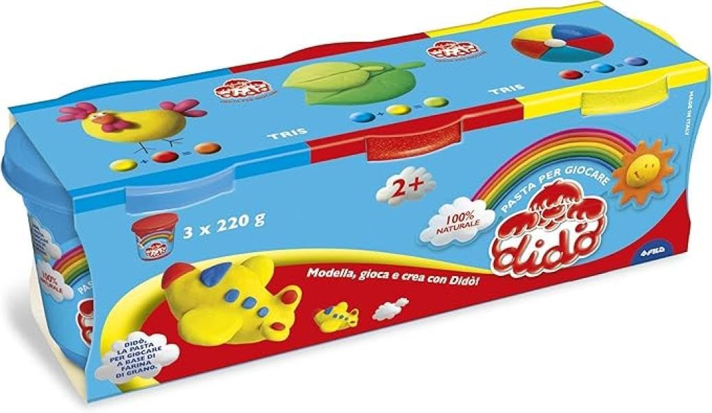 Didò 390460 – Set of Three Tubs of Plasticine 220 g (Blue/Red/Yellow)