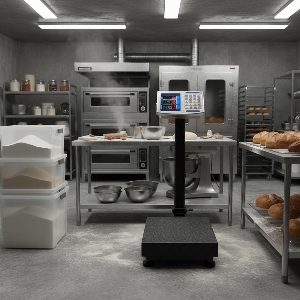 Voltix Bilancia Elettronica 150kg, Bilancia Pesa Pacchi Digitale Professionale Ricaricabile con Display in Acciaio Inox e Braccio Pieghevole