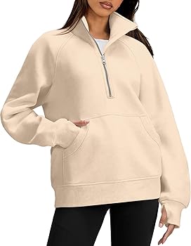 Amazon.com: OFEEFAN Women Crewneck Half Zip Oversized Sweatshirts