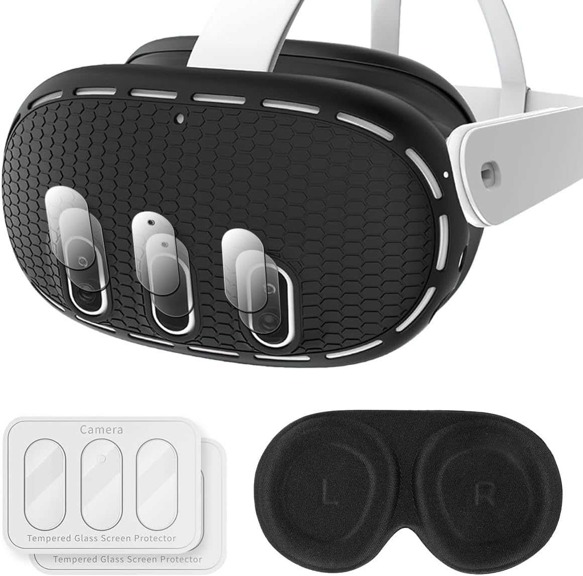 T Tersely for Meta Quest 3 Replacement Kit - Silicone Shell Cover, Tempered Glass Lens Protector, Protective Lens Cover Anti Scratch Anti Dust Anti Shock, Compatible with Meta Quest 3 Accessories
