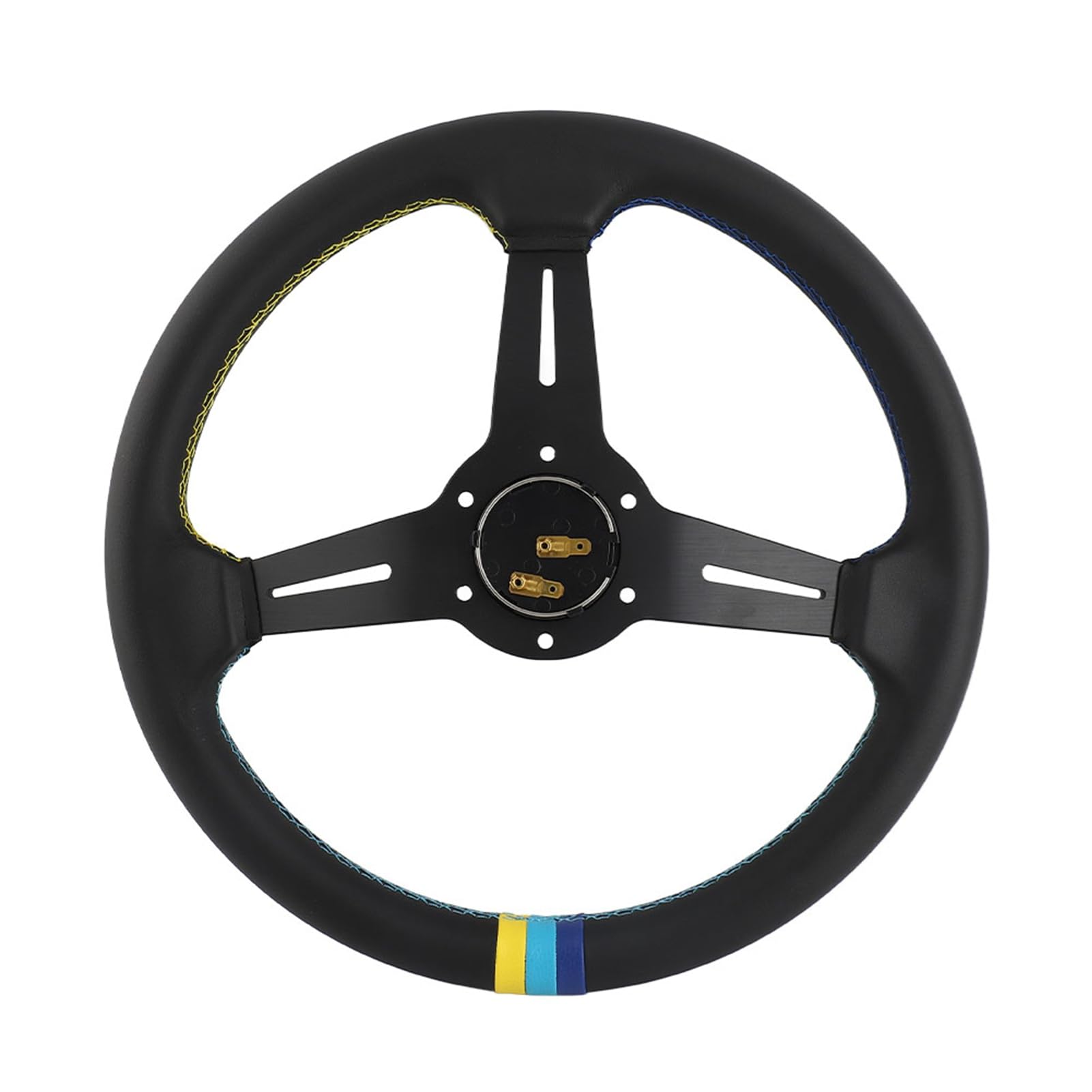 Volante da Corsa in Pelle Nera 350 mm (14 Pollici) - Design Universale a 6 Bulloni con Pulsante Clacson