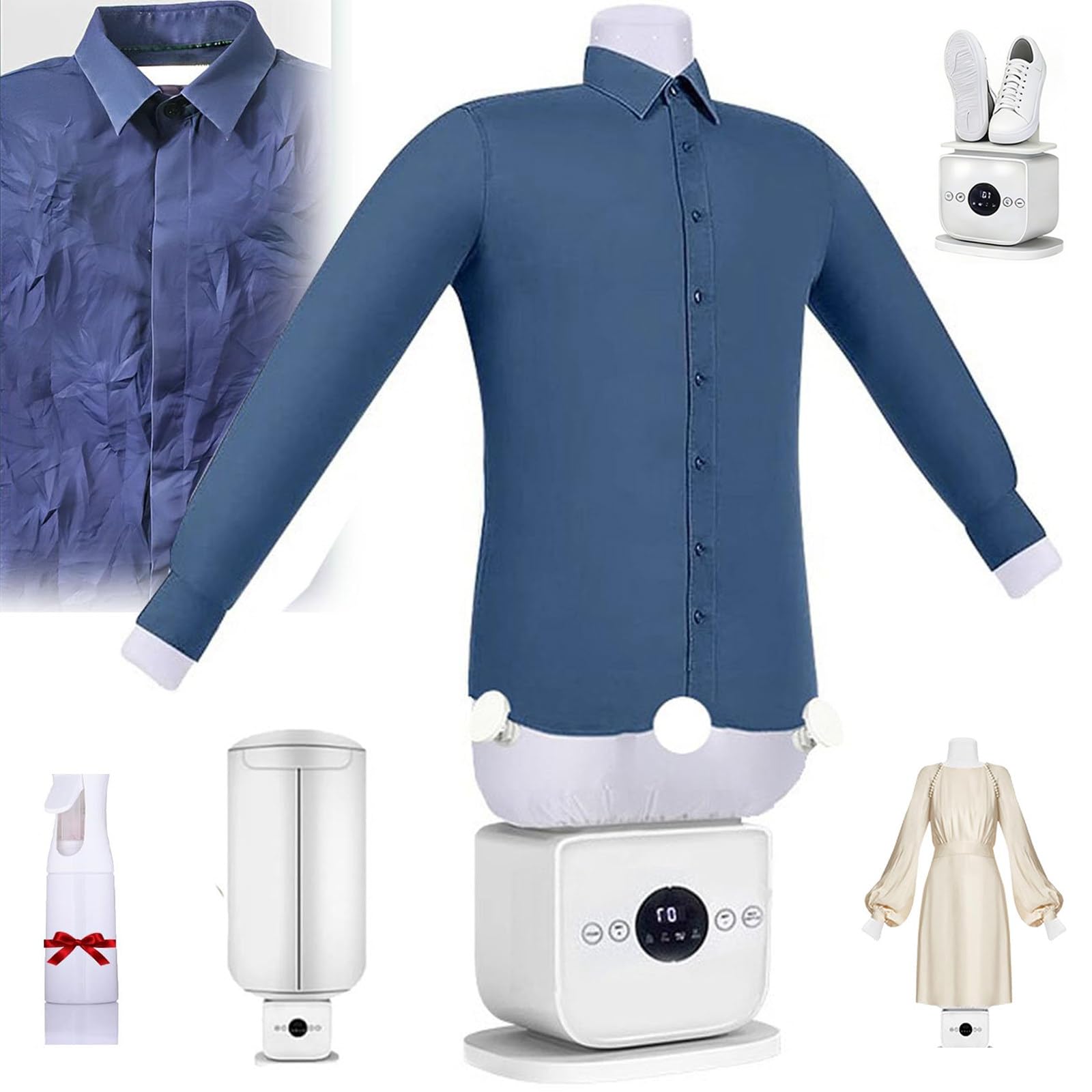 Hemdenbügler Pro Bügelpuppe mit Aufsätzen für Hemden, Hosen & Schuhe – Automatischer Hemdglätter, Hosenbügler & Schuhtrockner für faltenfreie, trockene Kleidung ohne Bügeln Upgraded