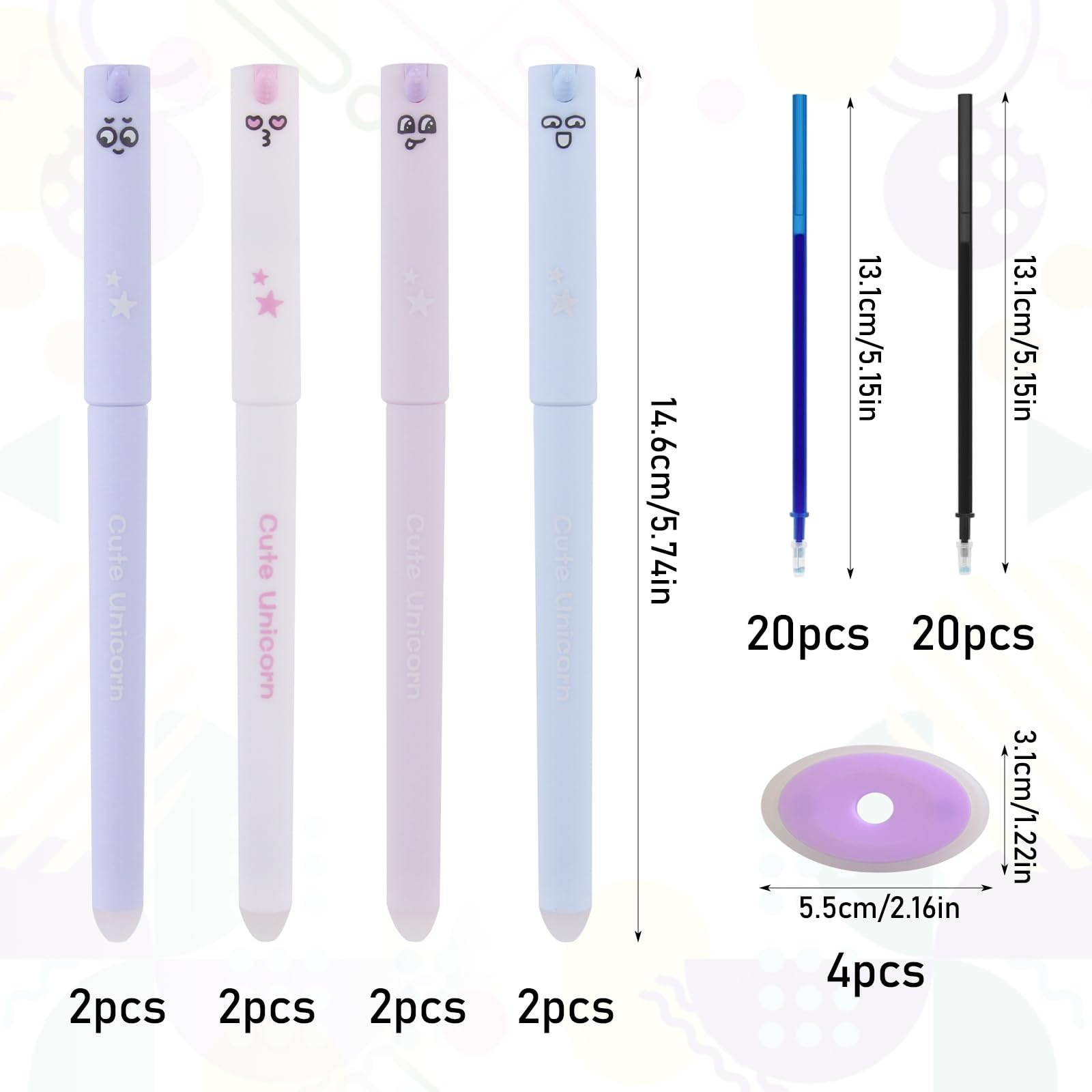 GZGXKJ 8pcs Erasable Pen 0.5mm Friction Pens Rub Out Pen Animal Erasable Pens with 40 Refills and 4 Erasers Suitable for School Supplies Office Sketch Drawing Notes - Image 2