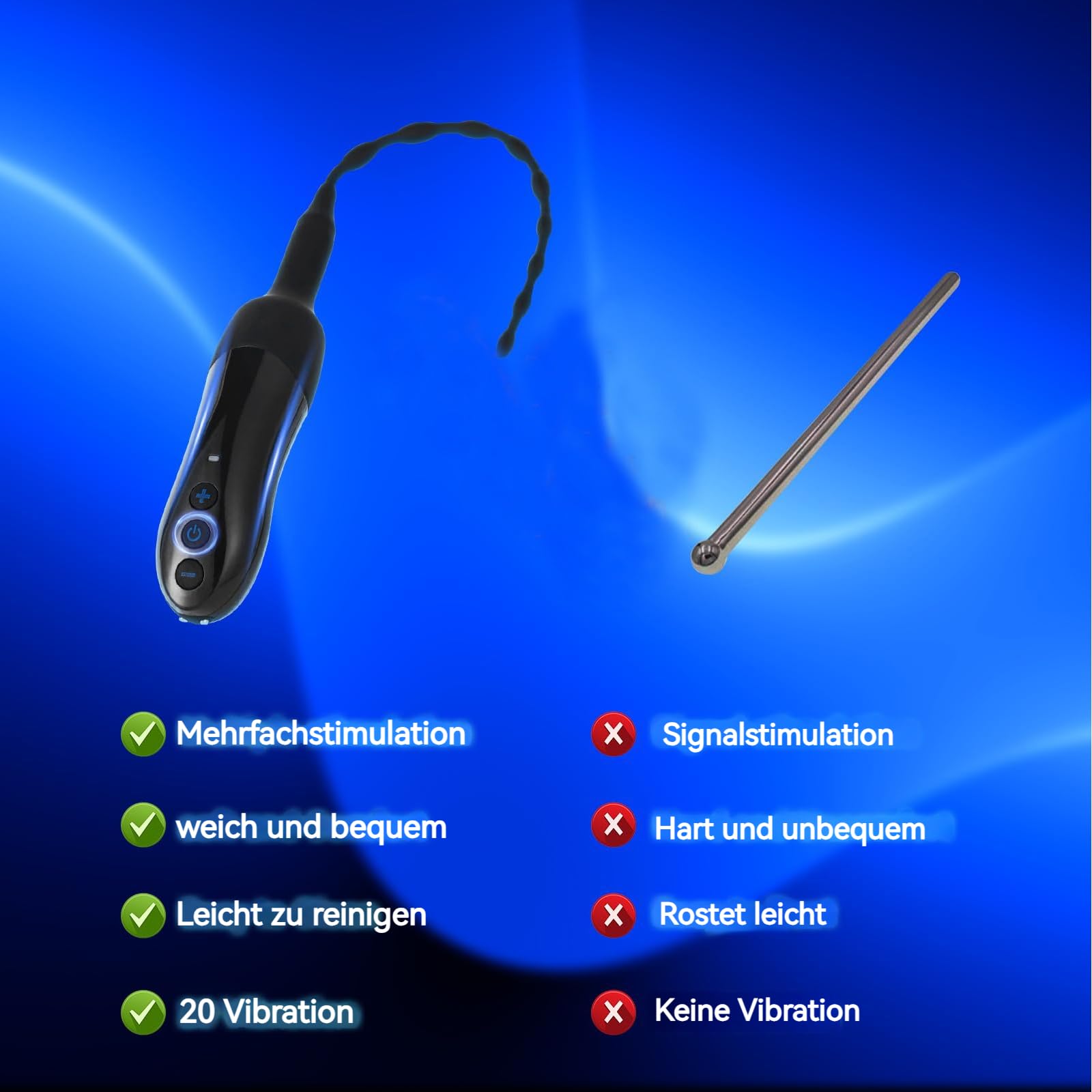 Dilatazioni Uretrali Vibranti per Uomo, Plug Pene con Stimolazione del Glande, 20 Modalità, Uretrali Dilatatore Principianti, Giocattolo Sessuale per Masturbazione sonde per Uomini e Coppie (Nero)