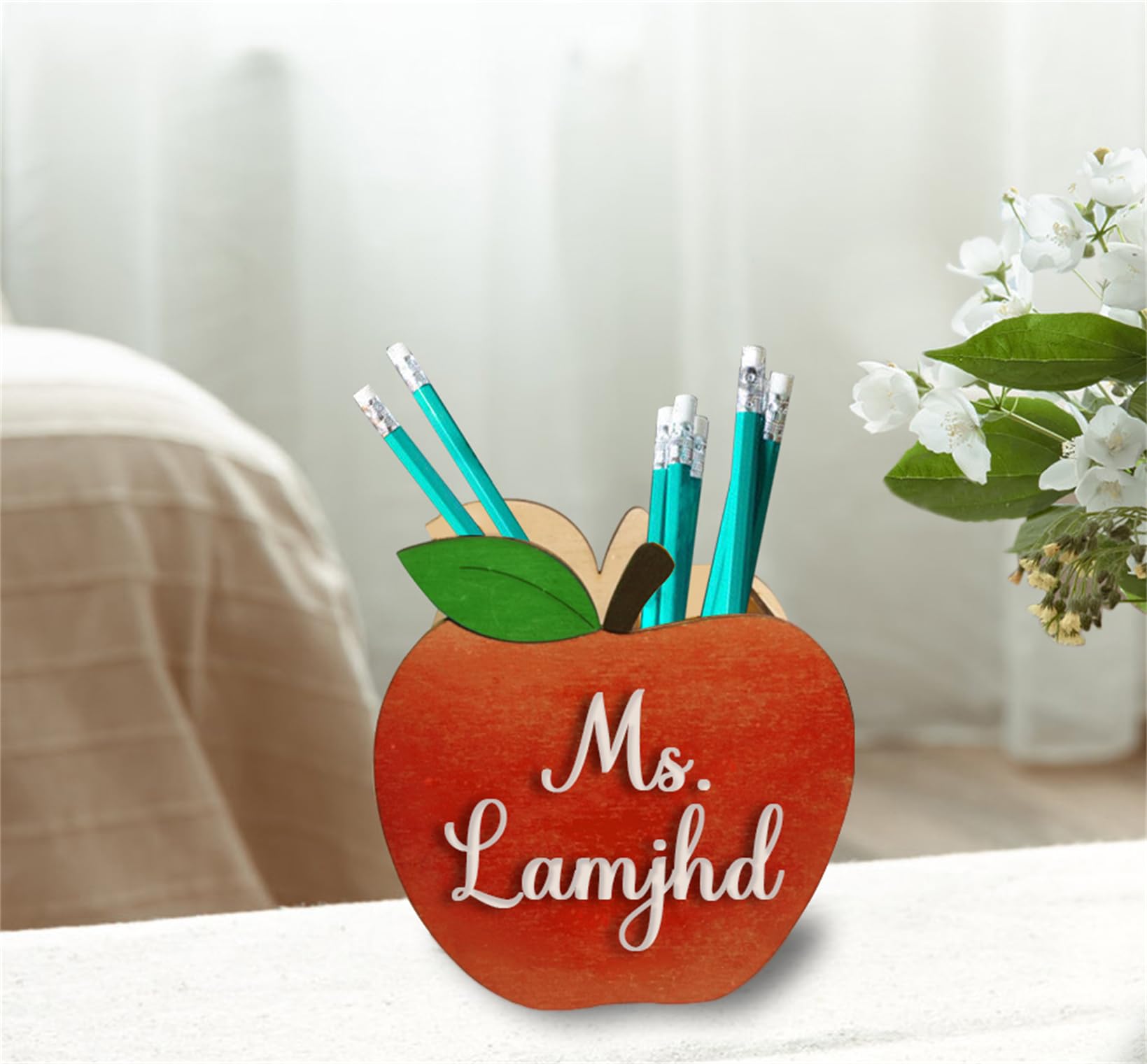 Amazon.com: Personalized Pen Holder for Desk Cute Wooden Teacher Pencil ...