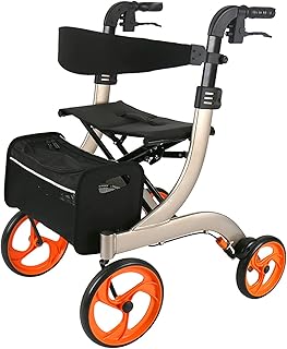 Andadores para Idosos, Andador de Alumínio com Cabo de Freio Bult-in, com Rodas Grandes de 8", Assento e Encosto Acolchoados, Auxiliar de Caminhada de Mobilidade Leve para Idosos Adultos (A)