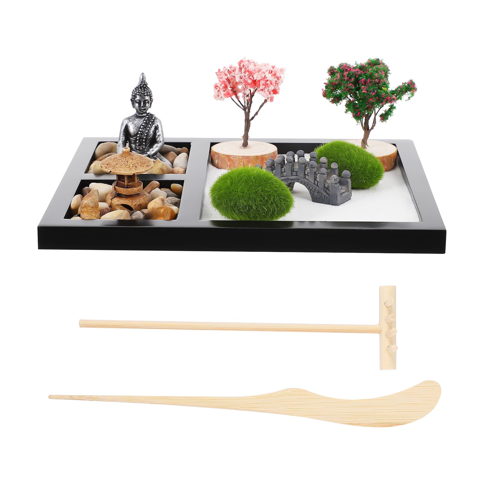 Amosfun Zen Garden Mini Sandbox Kit 6.8x8.5 inch Mini Rock Garden Decorative Trays for Home Office Desk Decoration