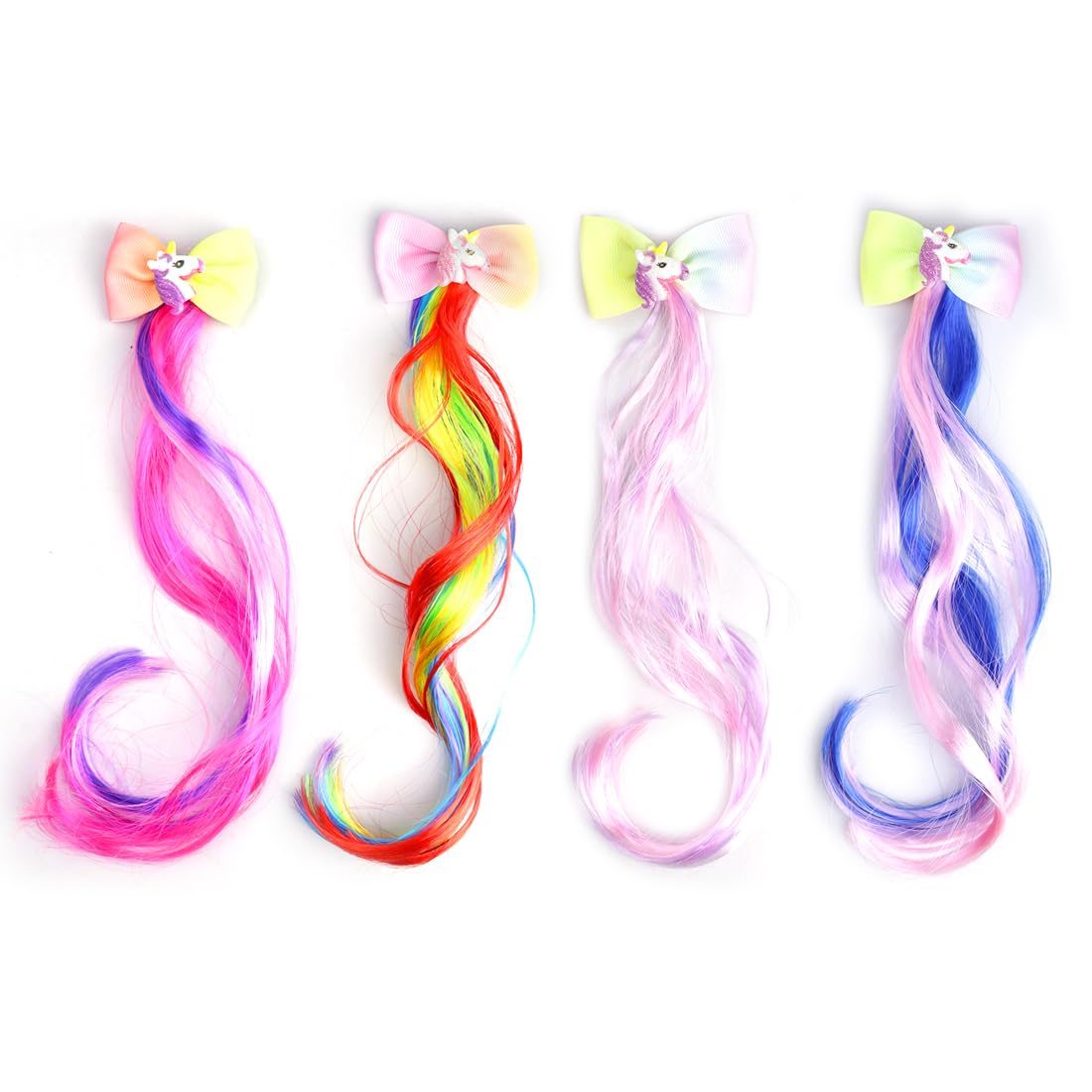 4 Extension Capelli Con Forcine Per Bambine - Riccioli Colorati, Fiocchi, 40cm - Per Trecce E Feste - Foto 6
