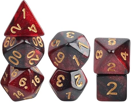7 Pieces Acrylic Polyhedral Party Game Play Entertainment Toys for Role Playing Game, Star Red