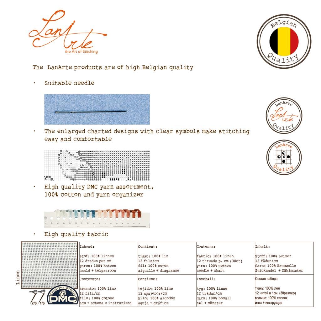 LANARTE Haft Krzyżykowy Liczony Zestaw Obraz do Haftu KWIATY Zrób to Sam Zestaw Kreatywny dla Dorosłych Rękodzieło Artystyczne 53 x 38 cm Dekoracja Ścienna DIY Cross Stitch Kit