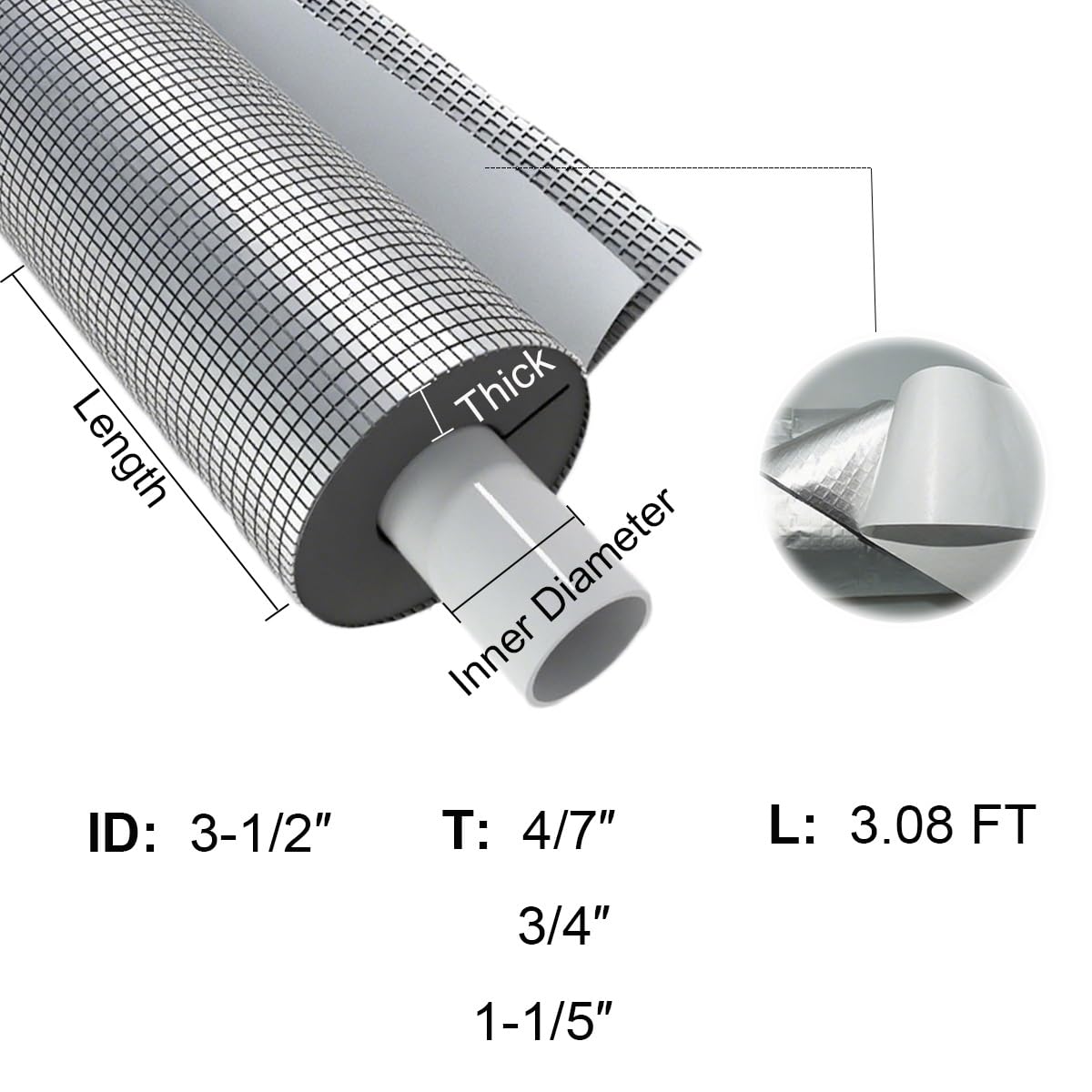 Tubo isolante autoadesivo in schiuma per tubi, diametro da 2,2 cm a 10,2 - 1,3 cm, 1 rotolo (lunghezza 95 cm)