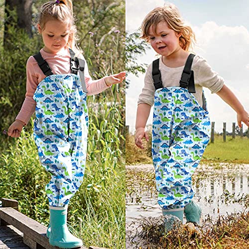 Girls Boys Dinosaur Waterproof Rain Pants Toddler Windproof Adjustable Suspender Raincoat Button Reusable Rain Trouser3