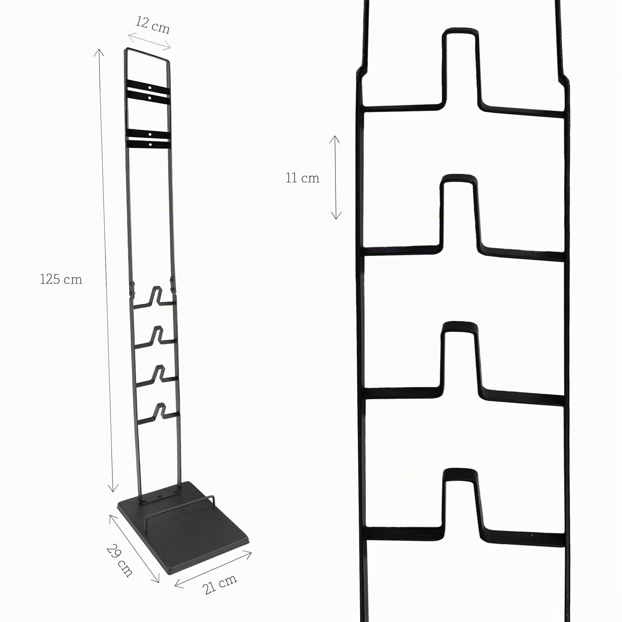 Universal Staubsauger Halterung für Akkusauger, Handstaubsauger, Bodenständer, Zubehörhalter, Standfuß, Staubsauger Ständer nimmt viel Zubehör und die Ladestation auf, kein Bohren, schwarz