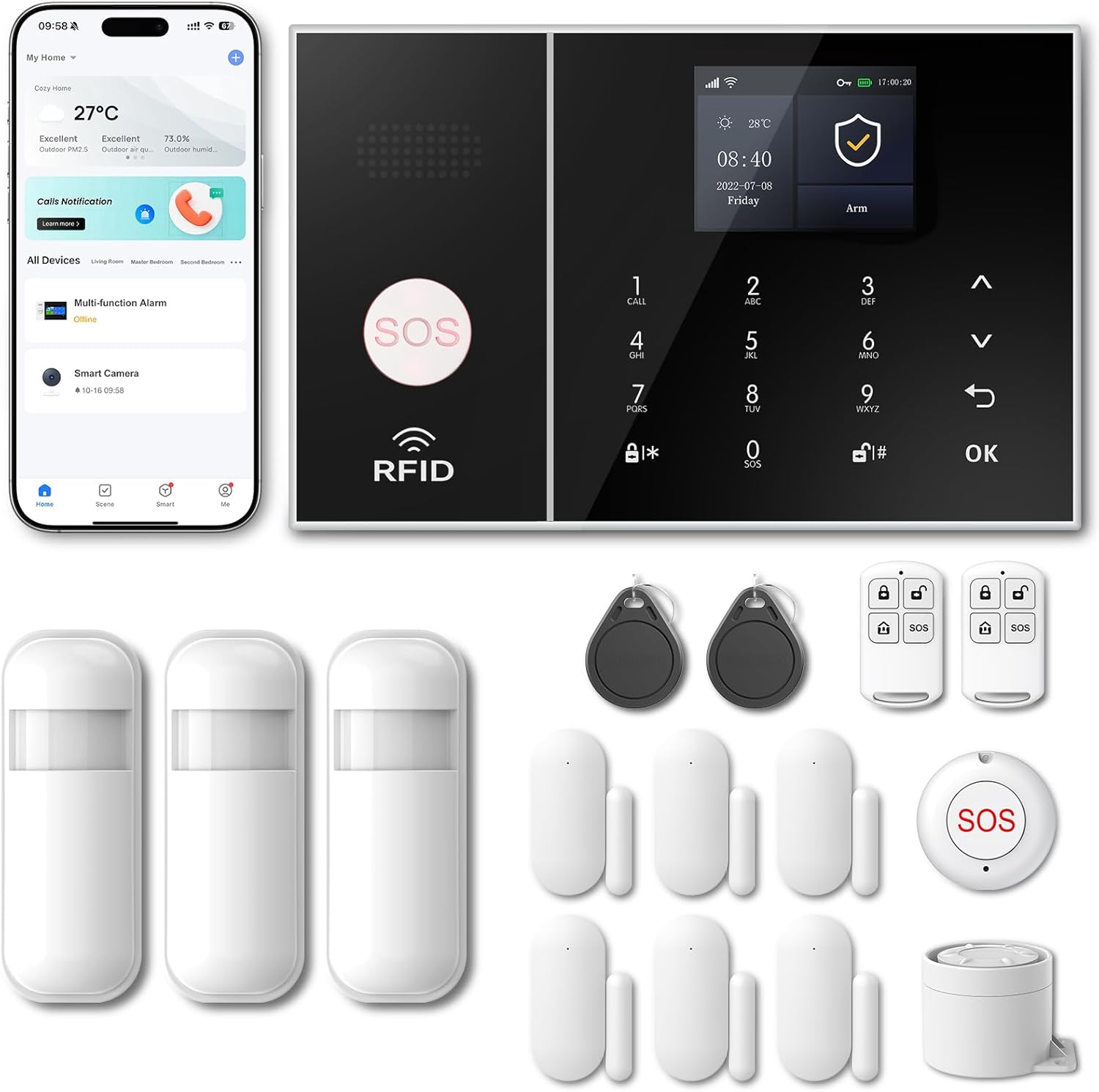 Home Security Systems 16-Piece Kit,Alarm System for Home Security,App Alerts,WiFi Alarm,Compatible with Alexa and Google Assistant,No Subscription,for Home Security and Kids Safety