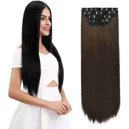 REECHO 14" Straight Short Length Long 4 PCS Set Thick Clip in on Hair Extensions Medium Ash Brown