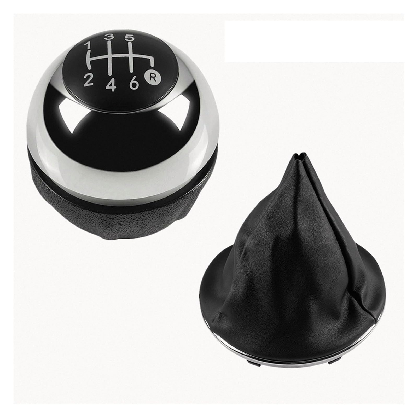 Glblpexelr 2Pcs Chrome 6Speed For Fiat 500 500C 2007-2018 Sporty Gear Shifter Knob Abs/Leather
