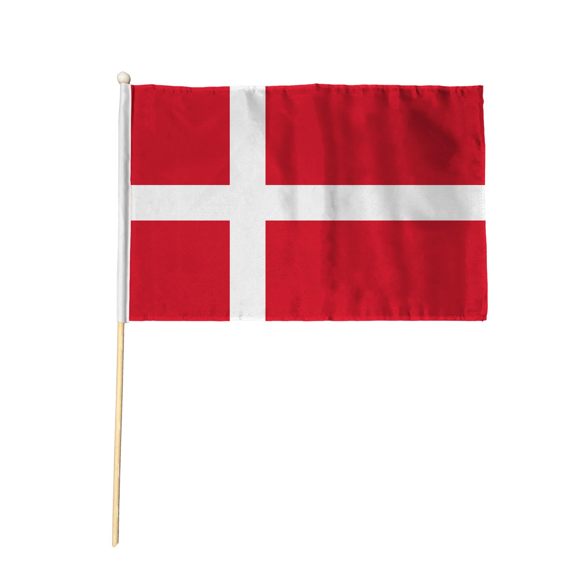 Flagtex Denmark Hand Waving Flag (18x12 Inch Large) - Premium Wooden Stick Hand Flag Big Size Natural Wood Pole European Dannebrog Red White Nordic Cross Flag Events