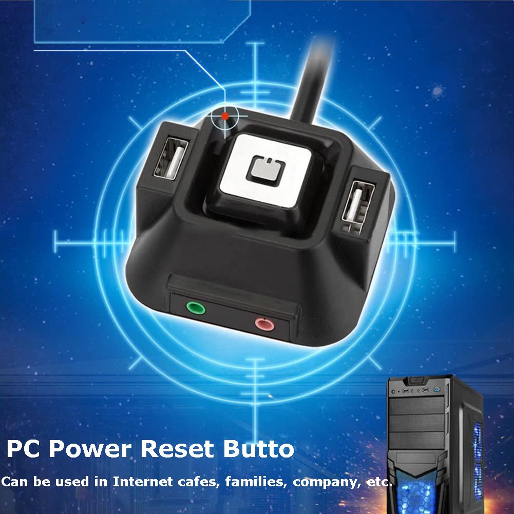Yoidesu Desktop PC Switch Button with USB Ports Power Reset Button Audio Microphone Port Refit, Desktop Computer Case Motherboard Power Supply Reset HDD Button Switch PC Power Switch for