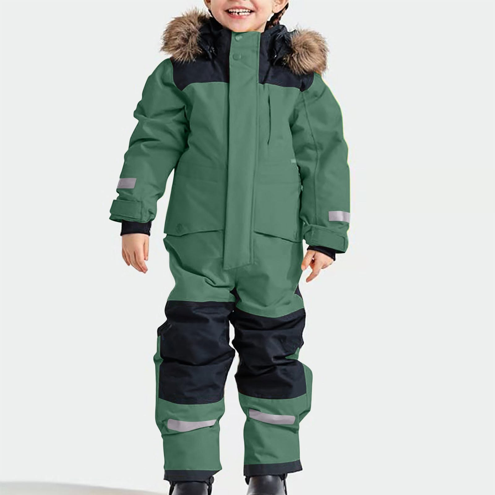 Traje de nieve para niños, unisex, mono de esquí de forro polar, impermeable, con capucha, traje de esquí, resistente al viento, invierno, grueso, cálido, pantalones de esquí para