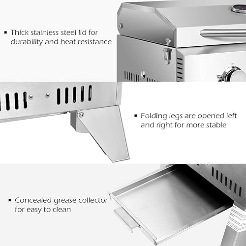 Miniatura 3 de Giantex - Parrilla de gas de acero inoxidable con patas plegables, 20000 BTU, perfecta para camping, picnics o cualquier uso al aire libre, 55 x 45