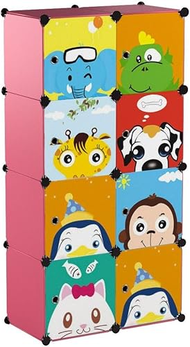 Miniatura 4 de MAGINELS Armario para niños, armario para bebés y niños con puerta, lindo almacenamiento portátil de cubos para ropa, tocador para dormitorio, rosa,