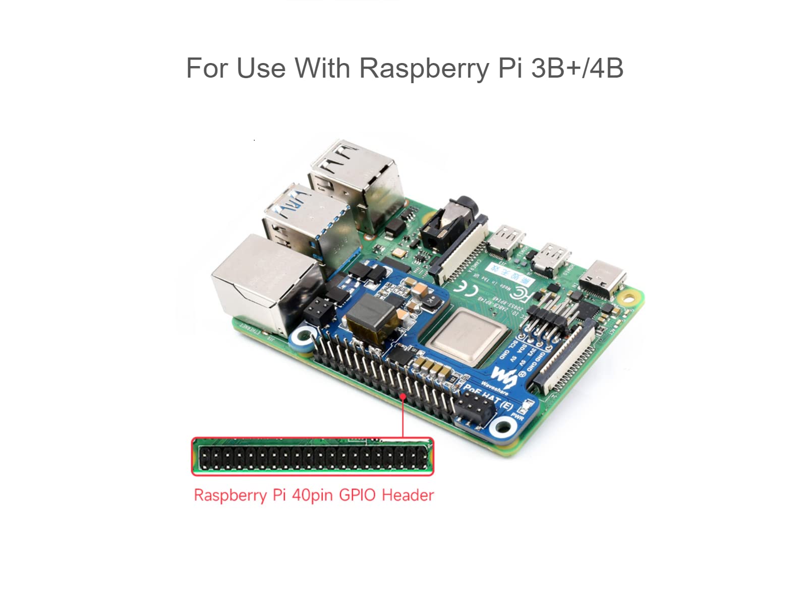 Waveshare POE Hat for Raspberry Pi 4B 3B+, IEEE 802.3af-Compliant,Power Over Ethernet Hat (E) Expansion Board for Raspberry Pi,5V Power Output