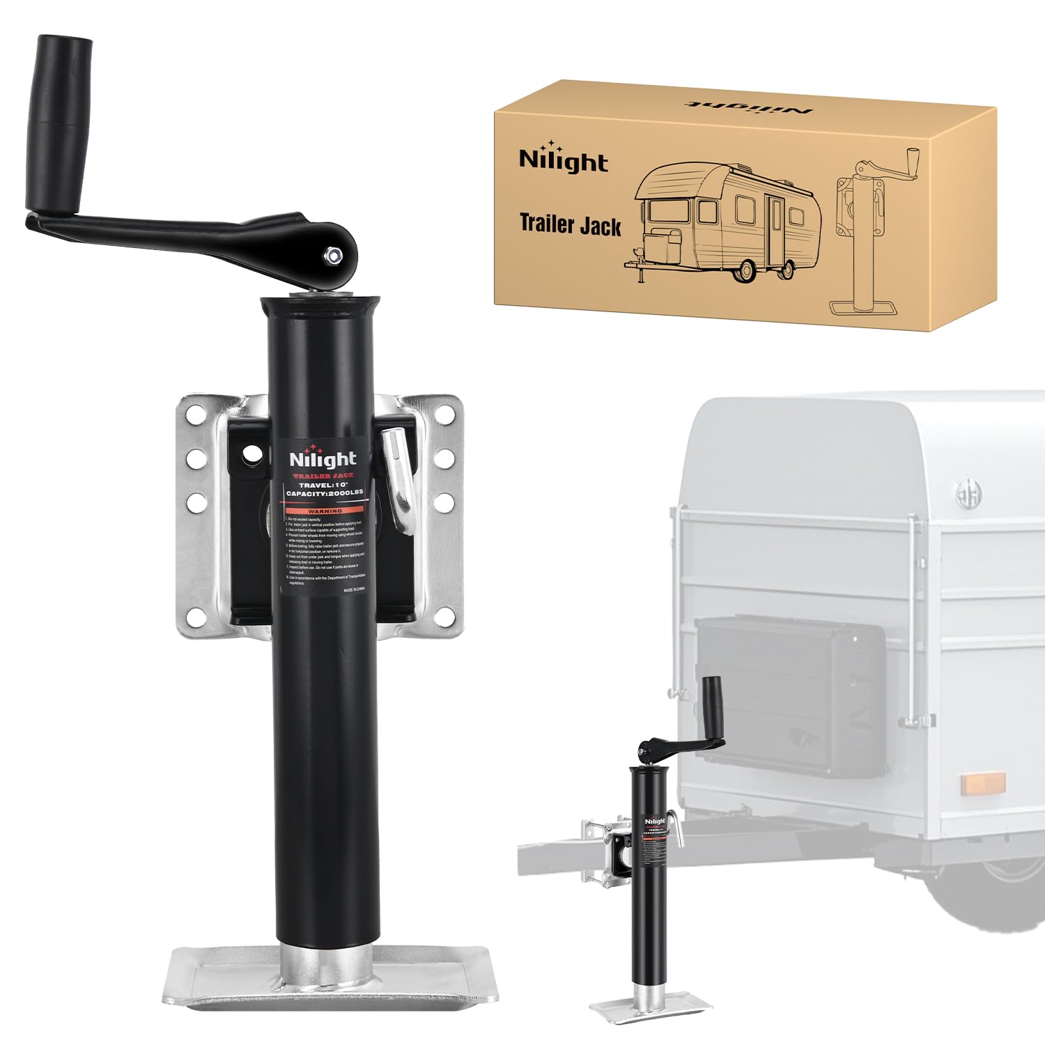 Nilight Trailer Jack 2000LBS Heavy Duty Swivel Bolt-On Trailer Jack 10 Inch Vertical Travel Alloy Steel Utility Trailers Tongue Jack Stand for RV Boat