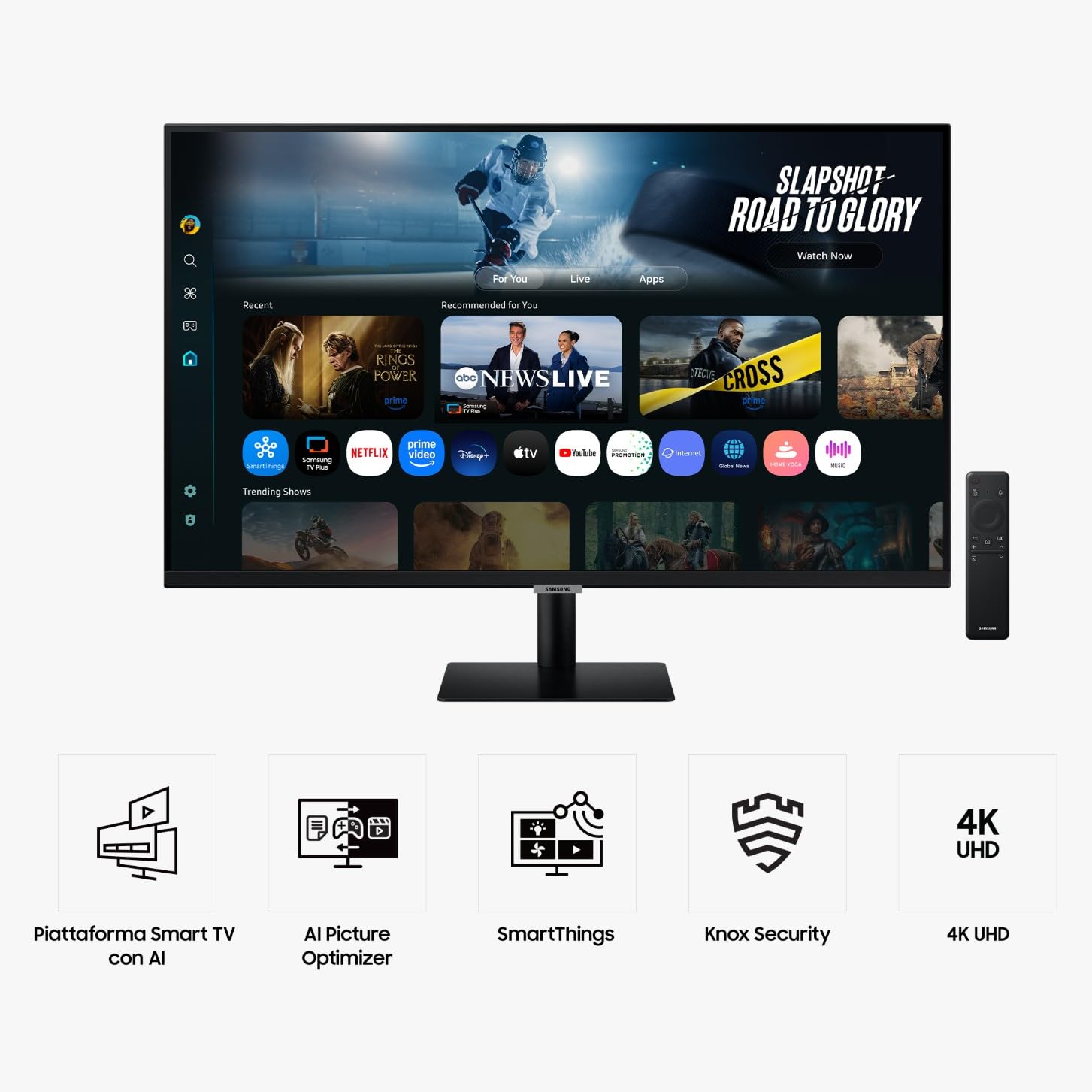 Samsung Smart Monitor M7 (S32FM702), Flat 32'', 3840x2160 (UHD 4K), Smart Hub con AI, Office 365, Gaming Hub, Speaker Integrati, Telecomando, WiFi, HDMI, USB-C