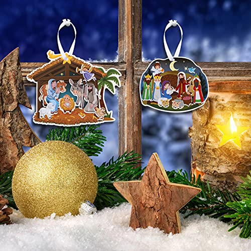Religious Crafts Nativity Stickers Make A Nativity Scene Sticker Ornament Christmas Tree Hanging Decorations Christian Craft Kits For Holy Night Religious Party Jesus (16 Sets) #TOP5