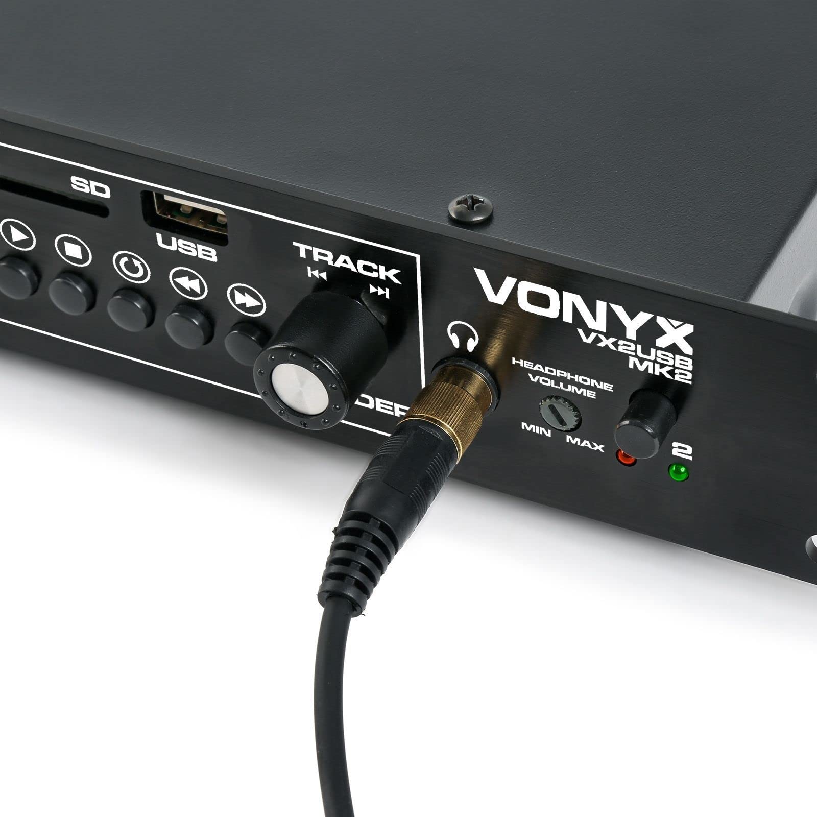 Vonyx VX2USB MK2 Doble Reproductor Multimedia. 2 Canales con Receptor Bluetooth Dual. Reproductor USB MP3, Entrada Tarjeta SD, Salida Mixta, Formato Rack de 19", Salida de Auriculares con Volumen